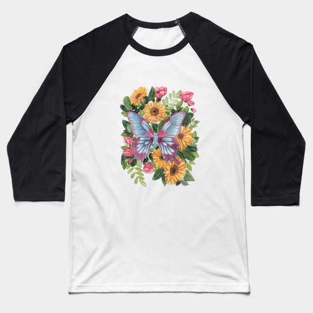 Butterfly in Flowers 1 Baseball T-Shirt by gusstvaraonica